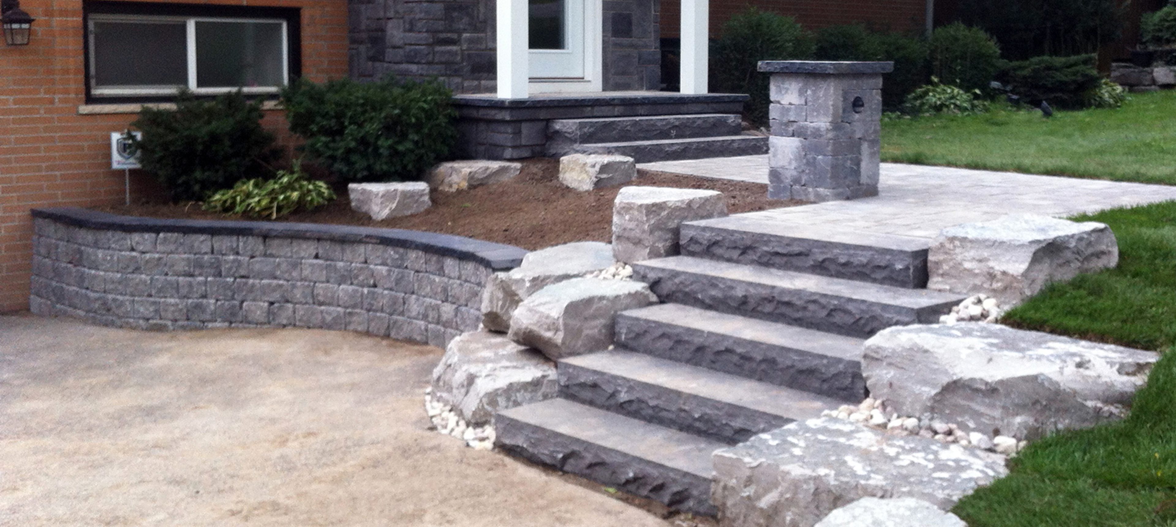 Stone steps and retaining wall