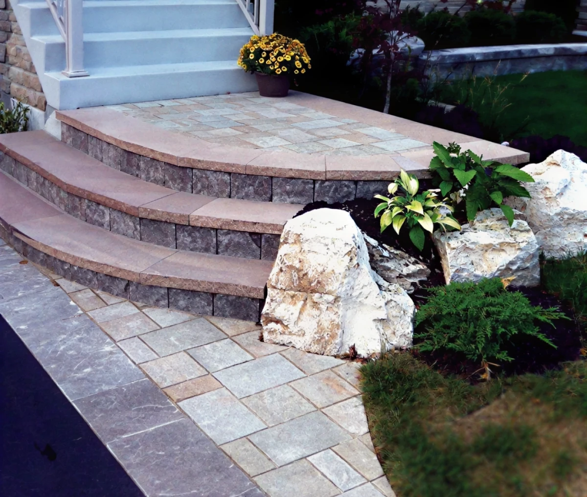 Stone pathway and garden landscaping